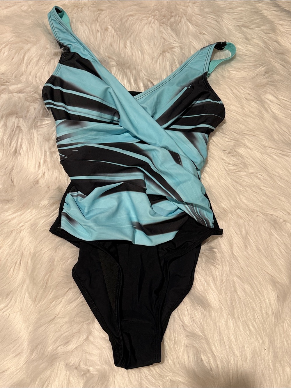 Aqua & Black V-Neck One-Piece Swimsuit with Twist Front